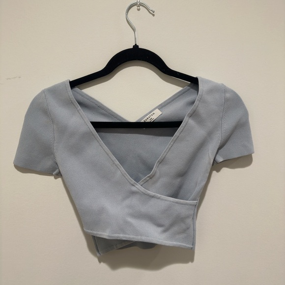 Babaton Tops - Babaton Baby Blue V-Neck Crop Top